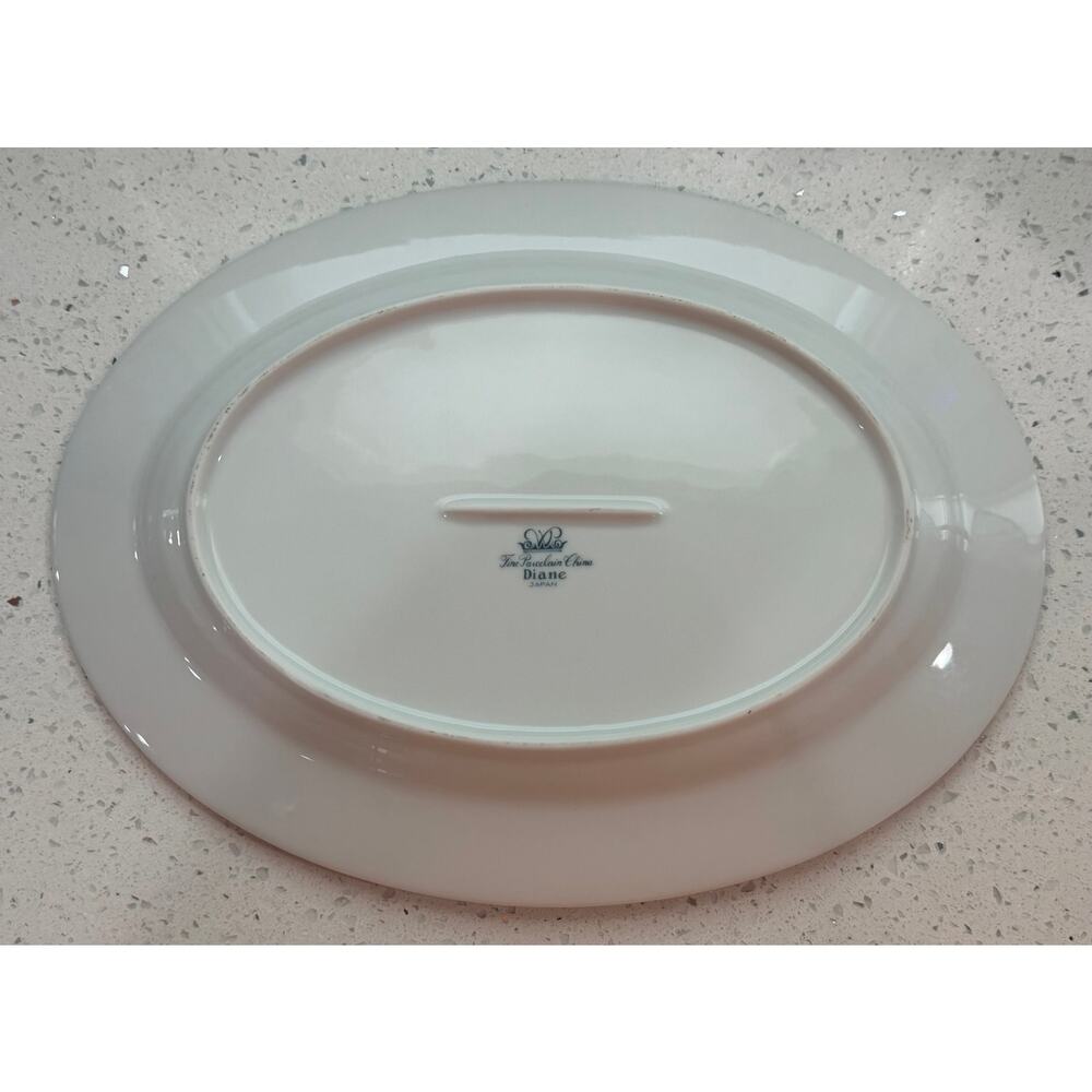Vintage Diane Japan 12 3/8” Oval Serving Platter Blue Floral Platinum Trim - Picture 5 of 6